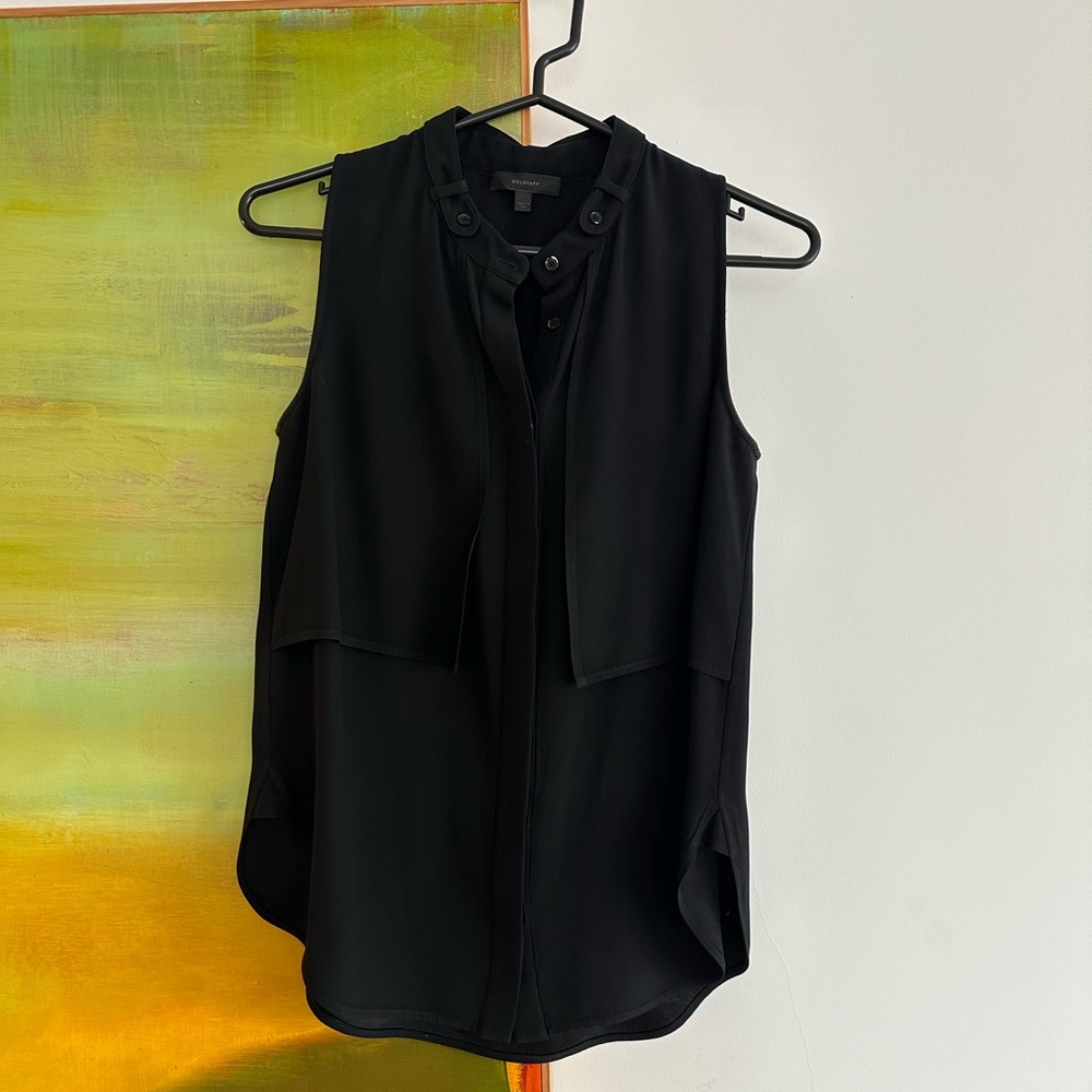 Belstaff V-Neck Sleeveless Mock Neck Women’s Black Blouse US S/Size 4 Goth Work